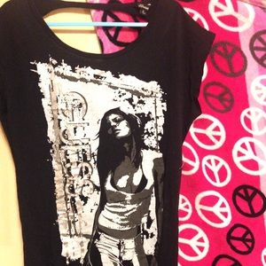 Long Black Guess Shirt with a Woman on it